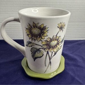 Floral Sunflower Ceramic Mug and Green Coaster Signature Room Collection